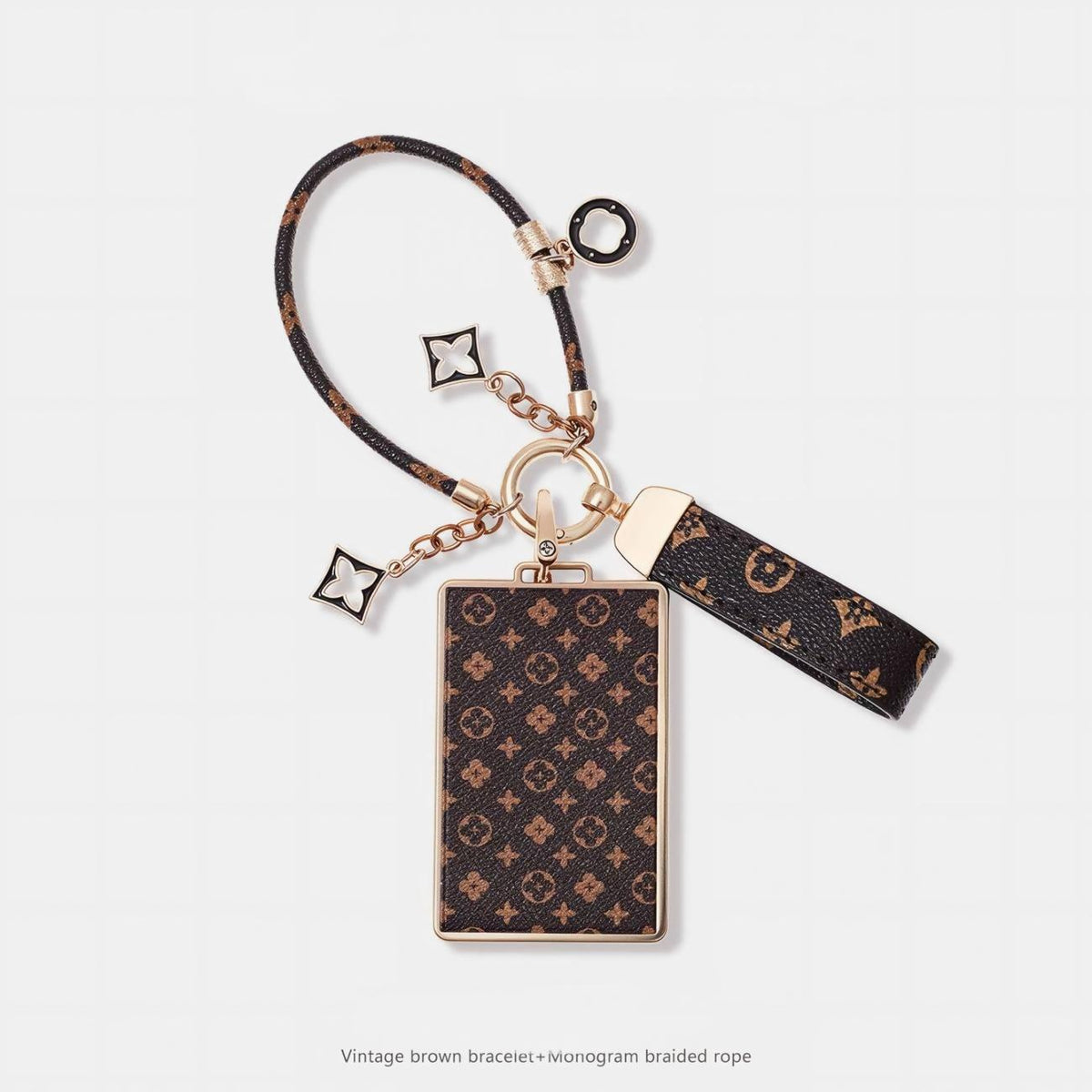 Monogram Card Holder Key chain with  Chain — Vintage Brown & Gold Tone accessories