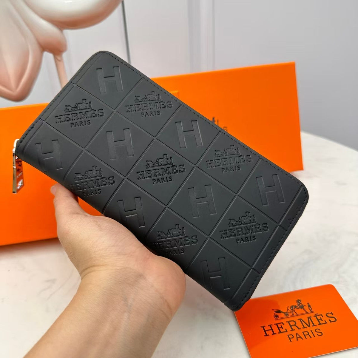 Embossed Leather Zip-Around Wallet
