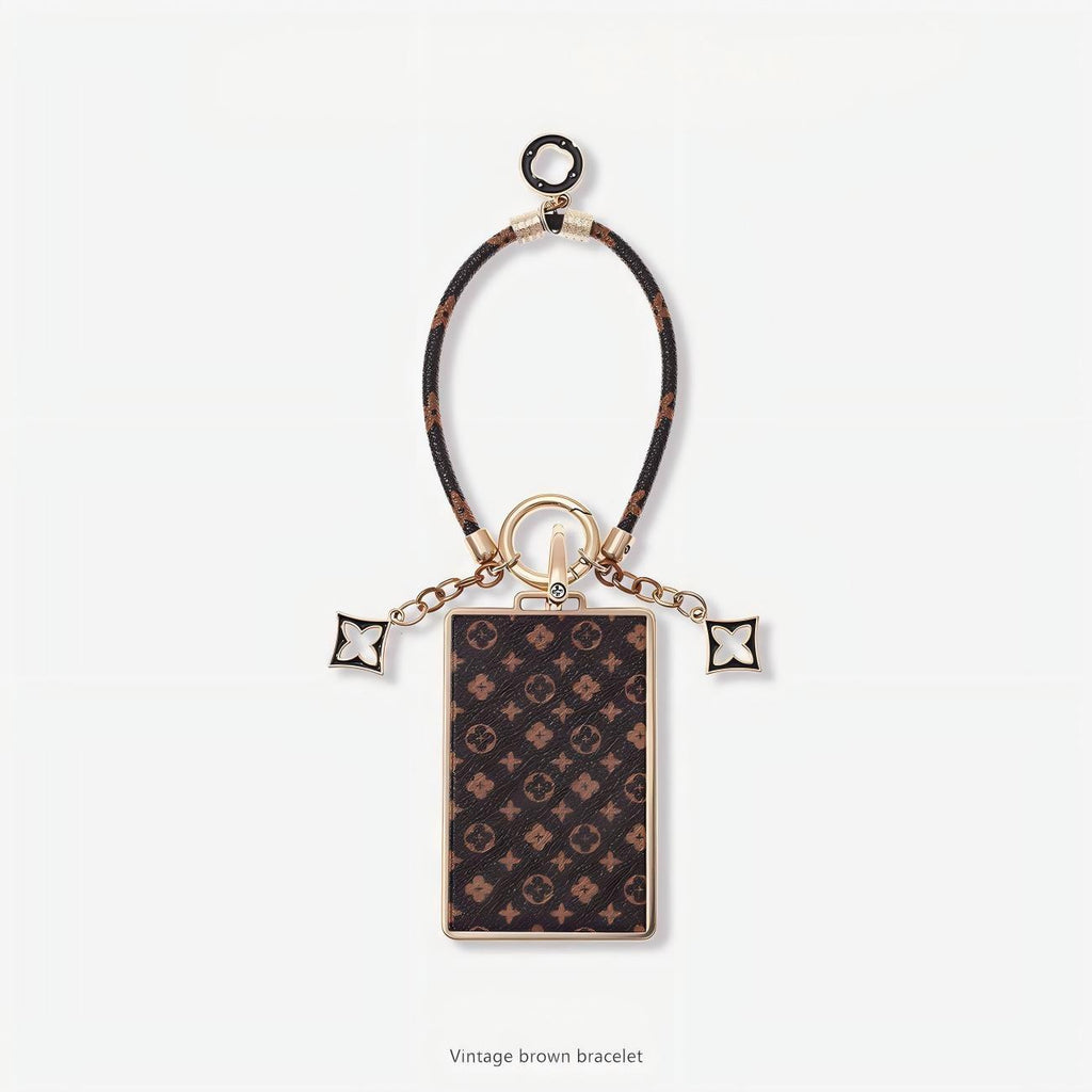 Monogram Card Holder Key chain with  Chain — Vintage Brown & Gold Tone accessories
