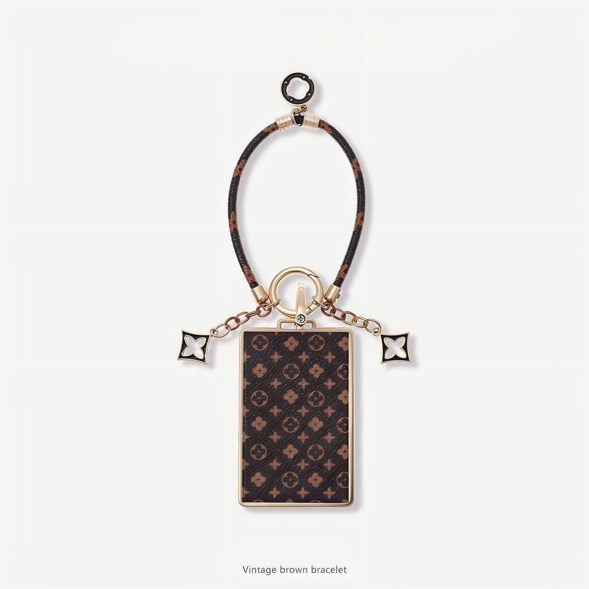 Monogram Card Holder Key chain with  Chain — Vintage Brown & Gold Tone accessories