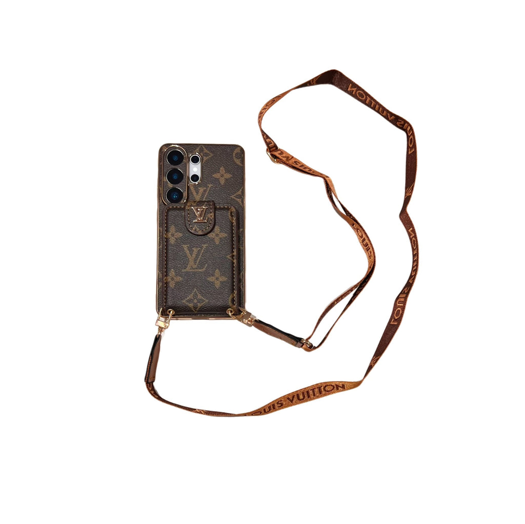 Luxury Monogram Crossbody Phone Case with Card Pocket and Shoulder Strap
