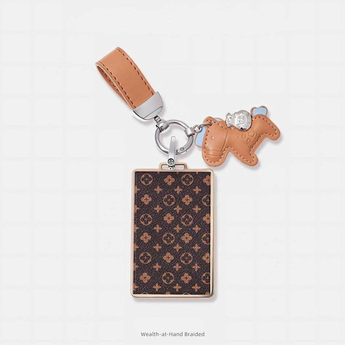 Monogram Card Holder Key chain with  Chain — Vintage Brown & Gold Tone accessories
