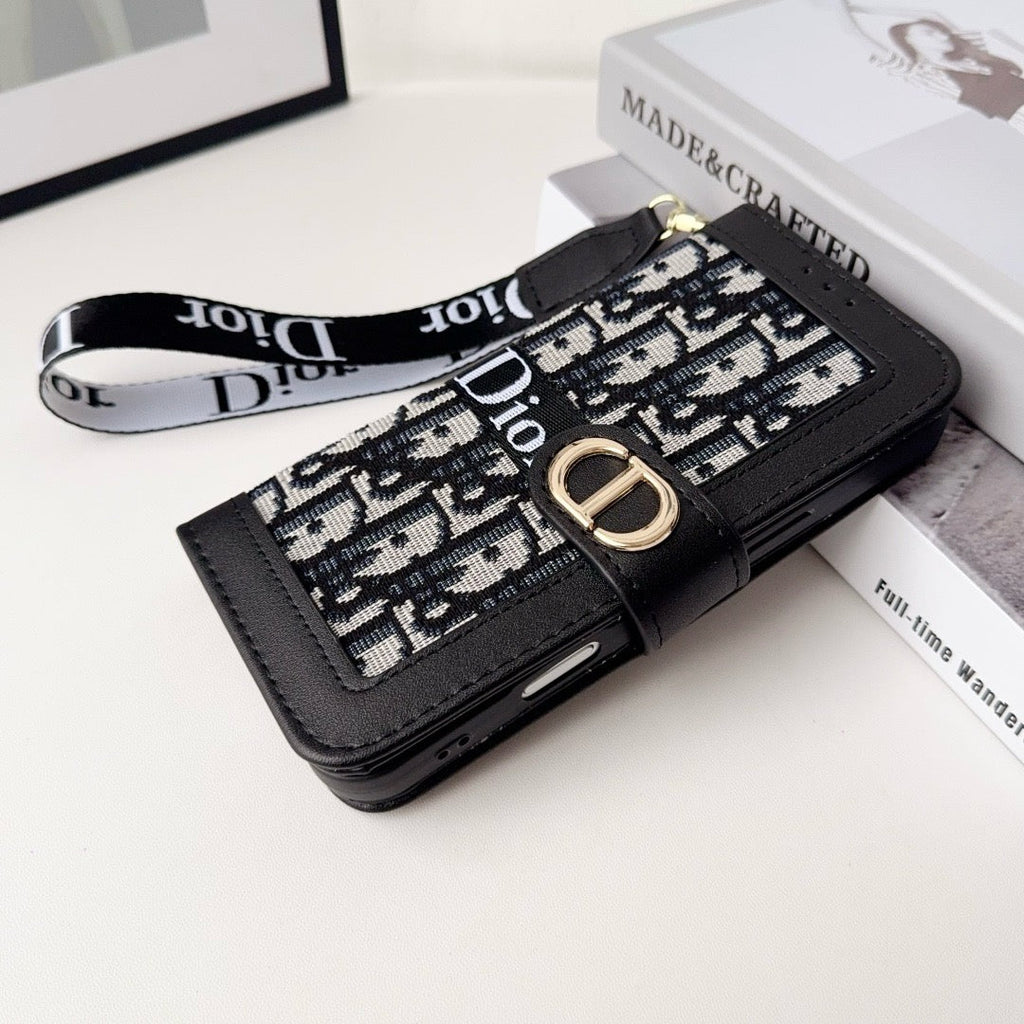 Fashion Elegant Pattern Wallet iPhone Case with Detachable Wrist Strap