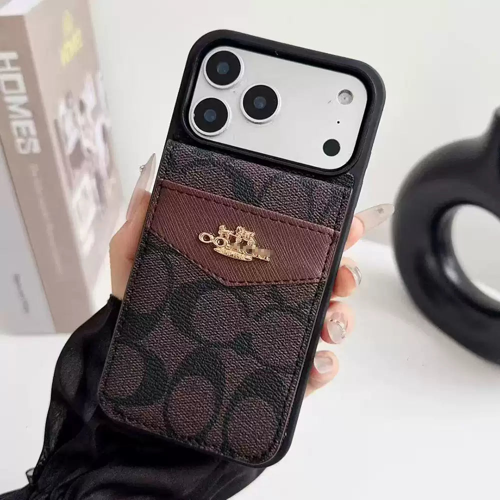 Luxury Classic Monogram Leather Phone Case with Card Holder & Stand