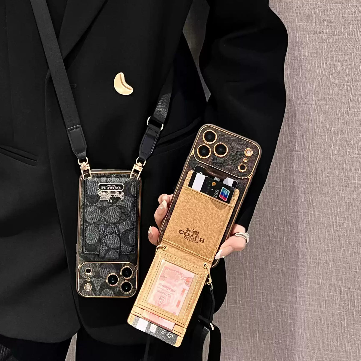 🌟 Electroplated Luxury Flip Card Holder Phone Case