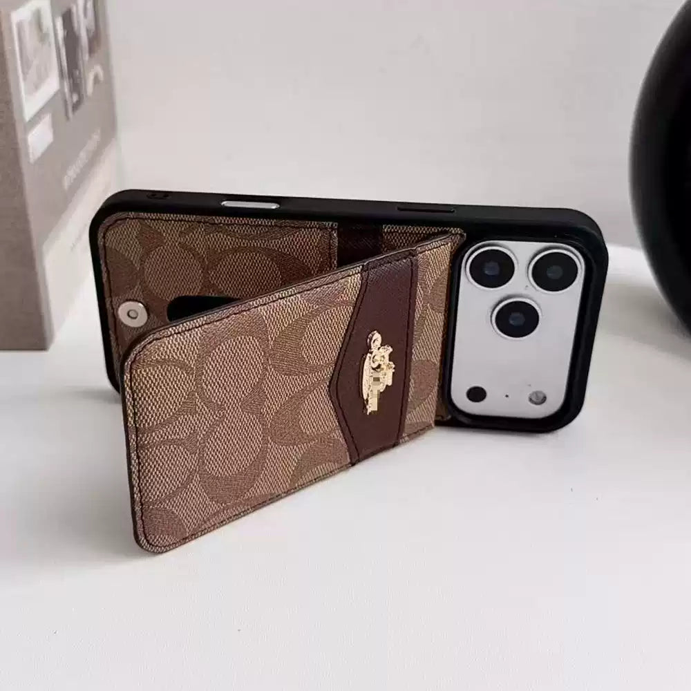 Luxury Classic Monogram Leather Phone Case with Card Holder & Stand