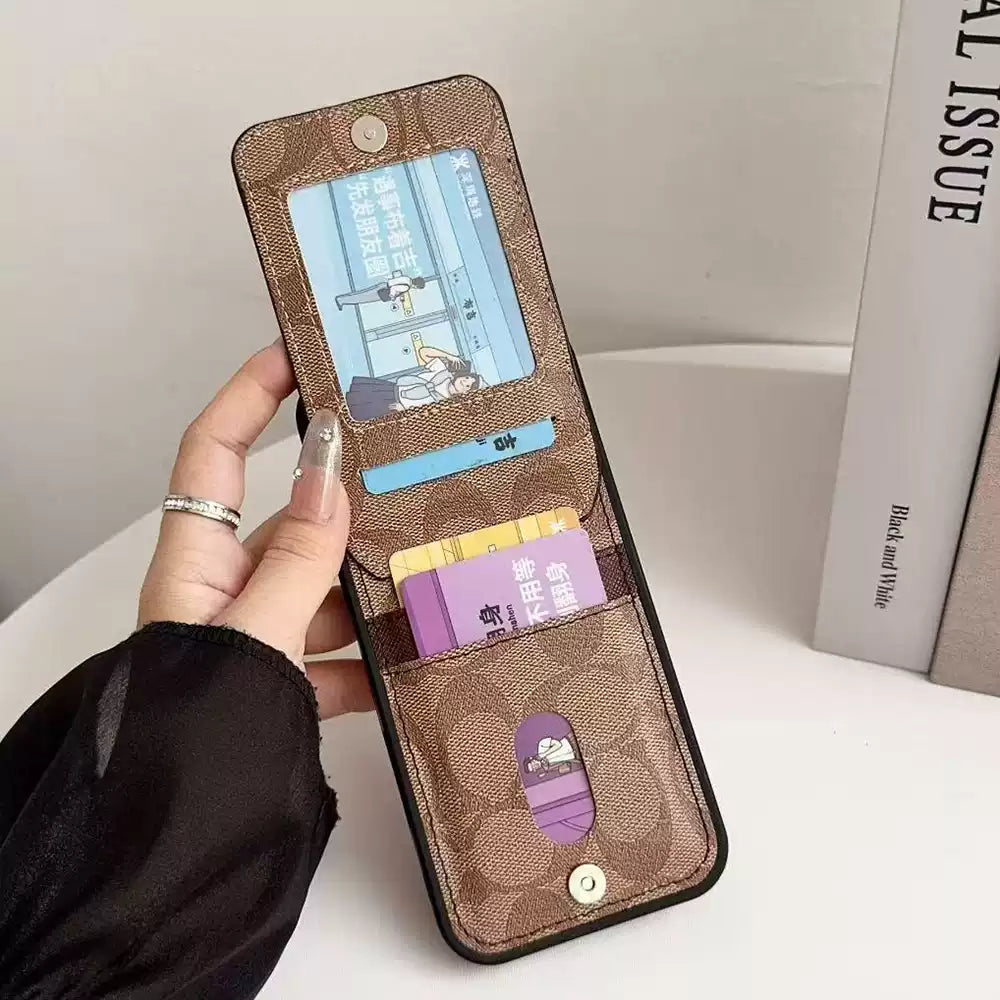 Luxury Classic Monogram Leather Phone Case with Card Holder & Stand