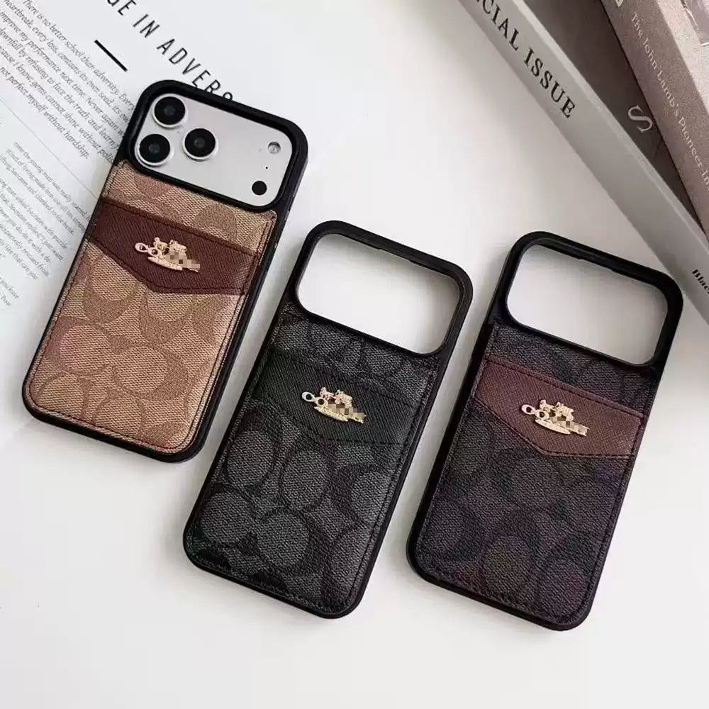 Luxury Classic Monogram Leather Phone Case with Card Holder & Stand