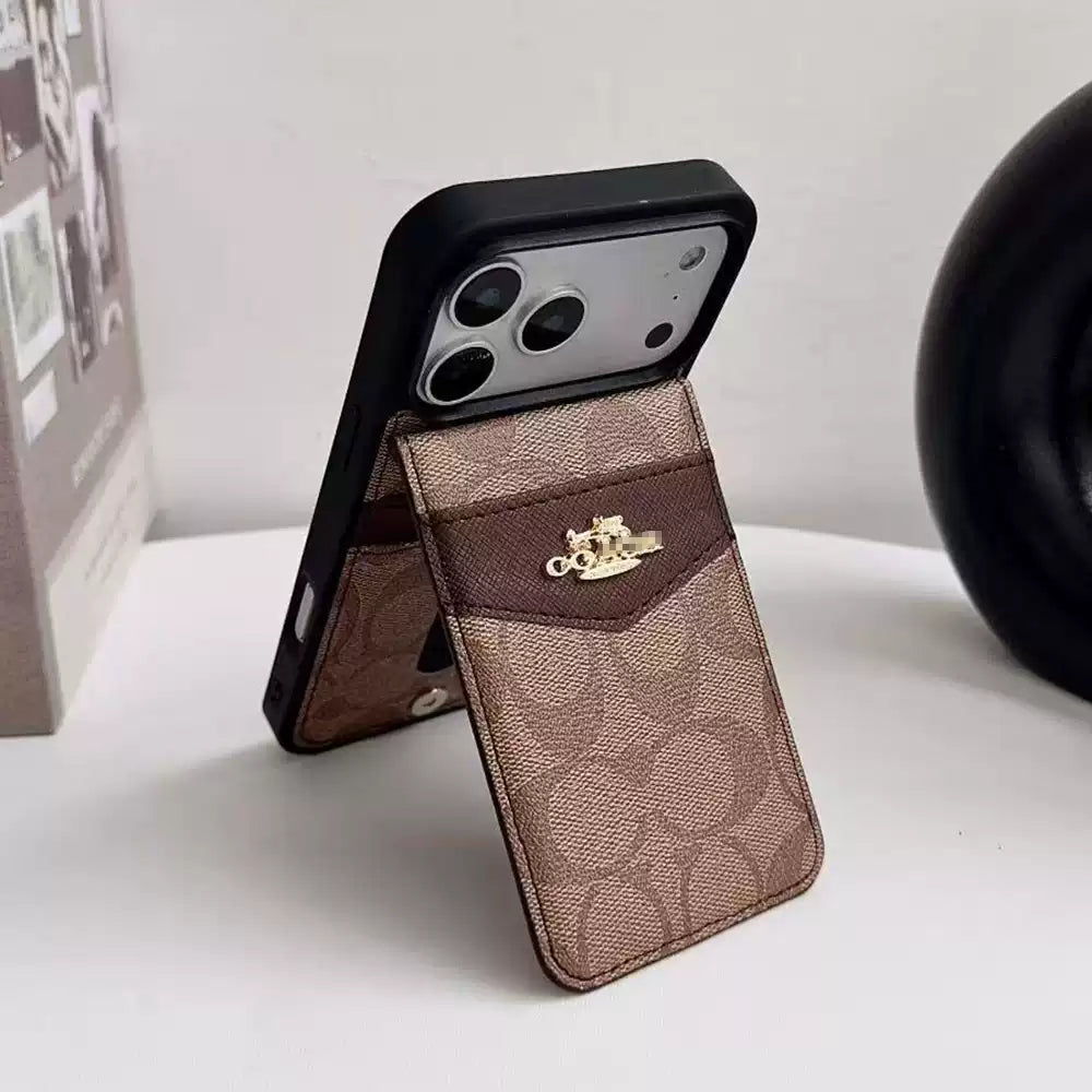 Luxury Classic Monogram Leather Phone Case with Card Holder & Stand