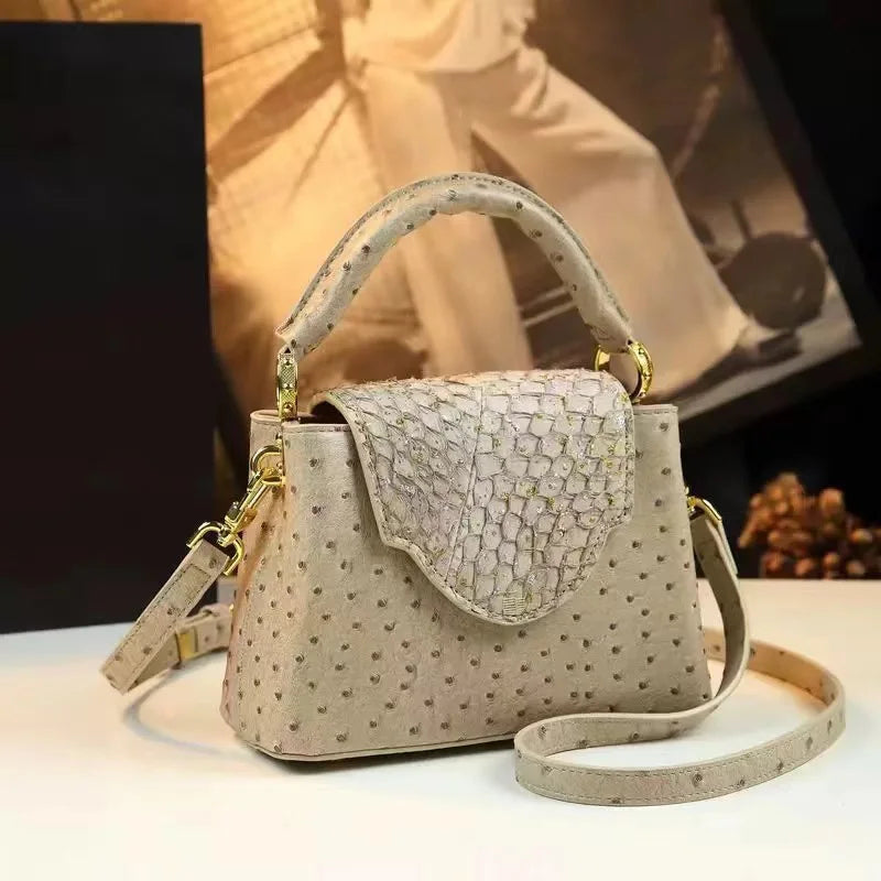 ✨ Luxury High-End Handbag - Spring Fashion Ostrich Pattern Crossbody Shoulder Bag 🌸