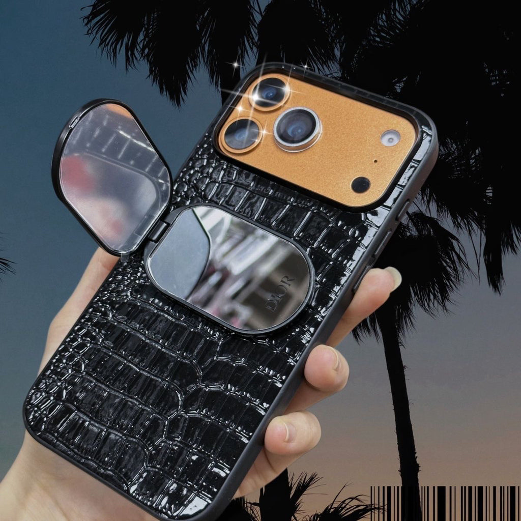 Old Money Crocodile Leather Phone Case with Mirror Stand ✨🐊