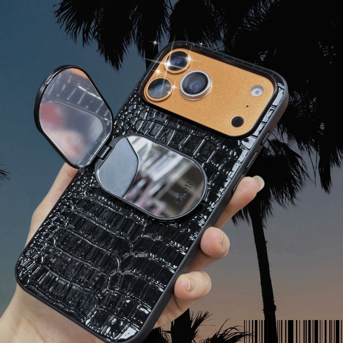 Old Money Crocodile Leather Phone Case with Mirror Stand ✨🐊