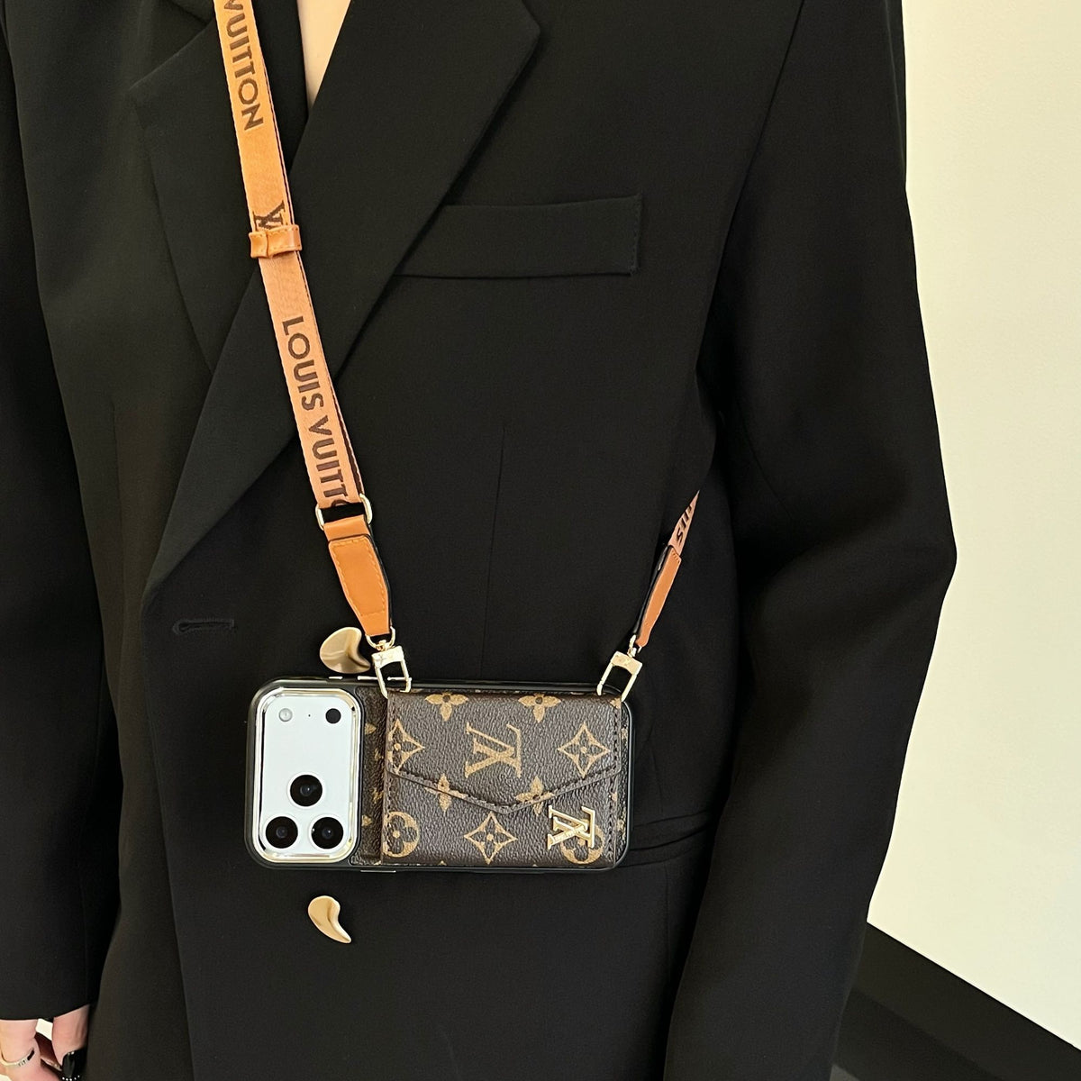 Stylish Monogram Crossbody Case - Multi-Card Wallet Design
