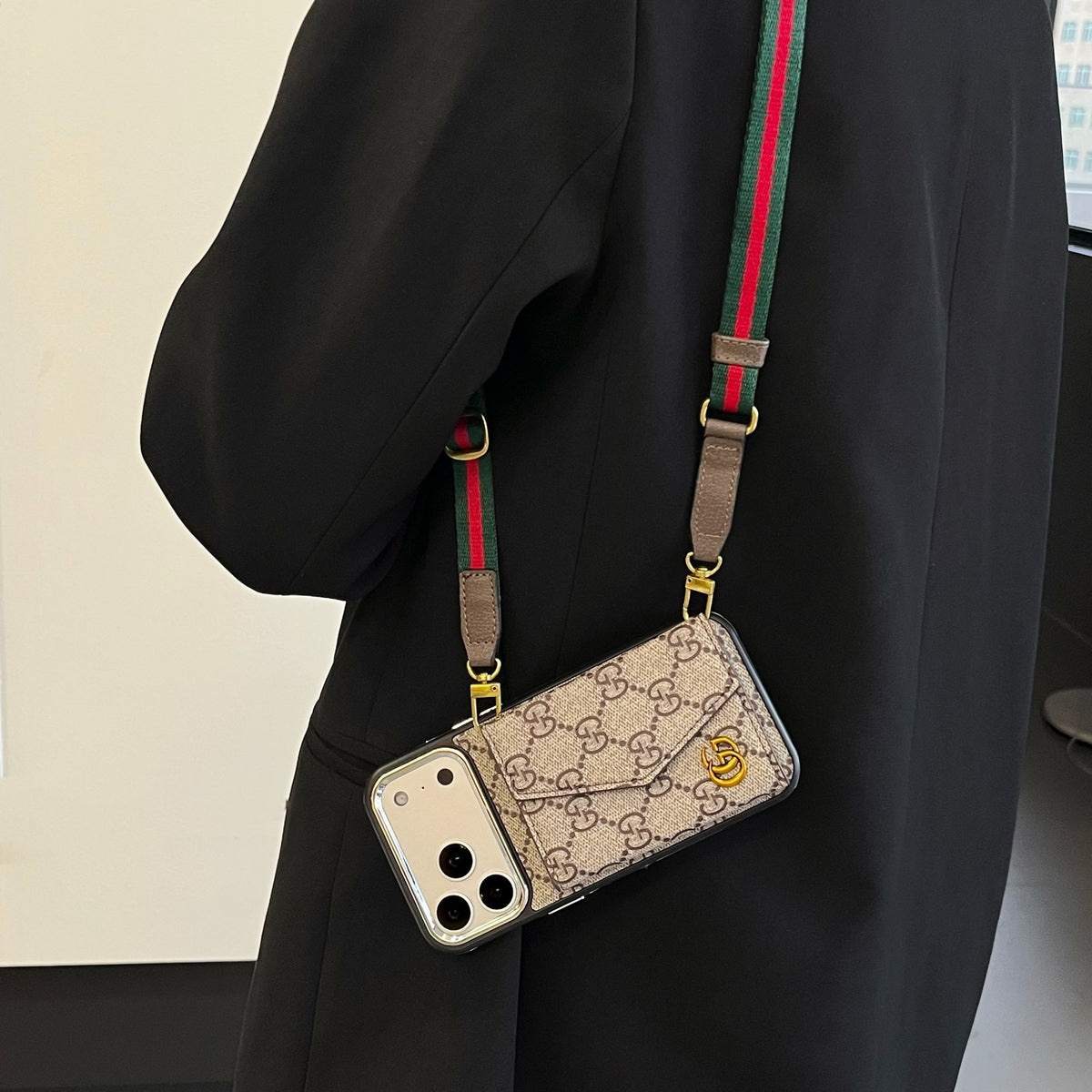 Stylish Monogram Crossbody Case - Multi-Card Wallet Design