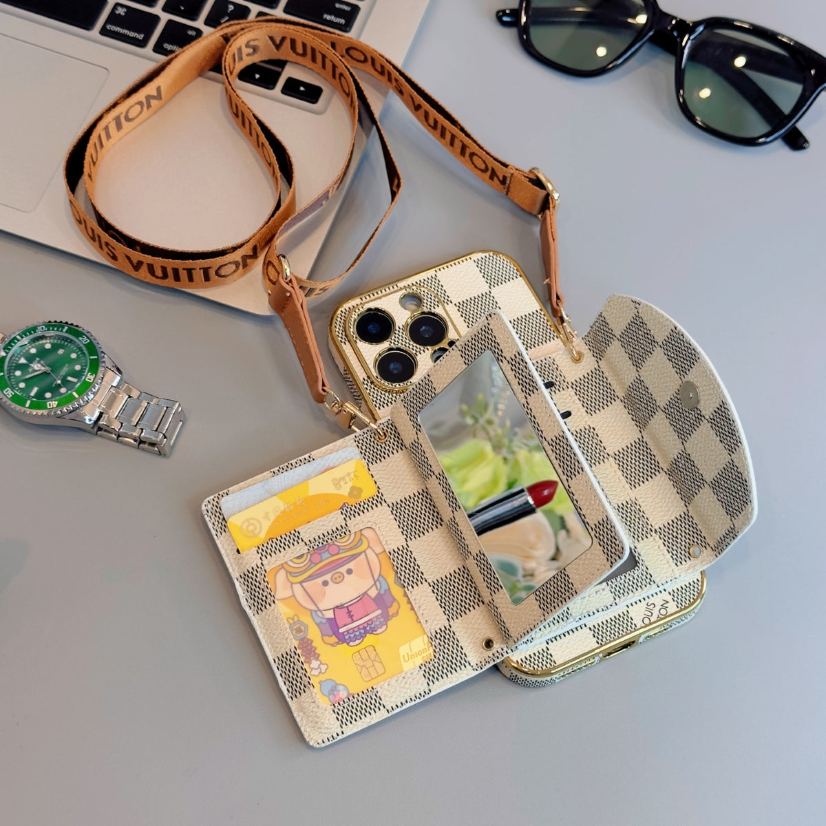 Vintage Elegance · Mirror Card Holder Crossbody Case ✨